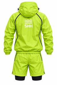 Custom Neon <b>Green</b> Hooded Sauna Suit Men Half Zip Sweat Training Top 2 in 1 Shorts Reflective <b>Gym</b> Workout Weight Cut Fitness <b>Set</b> - Product Image 2