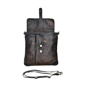 Sac messager en cuir pour homme, marron vieilli, petit sac bandoulière avec fermeture éclair et rabat, décontracté pour le quotidien et les voyages - Product Image 3