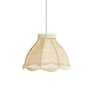 Ribbed Paneled Rattan Lampshade Scalloped Edge Pendant <b>Light</b> <b>Shade</b> Wrapped Collar <b>Wicker</b> Hanging Lamp Cover - Product Image 1