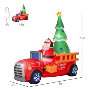 Decorazione da Giardino Gonfiabile in PVC di 2,3 m con Babbo Natale al Volante di un Camion dei Pompieri, Luci LED e Albero - Product Image 3