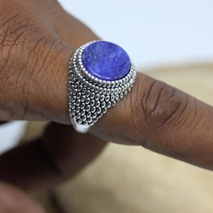 Blue Sapphire <b>Mens</b> <b>Ring</b> 925 Sterling Silver Handmade Vintage Gemstone Jewelry Statement <b>Ring</b> Gift For Him - Product Image 5