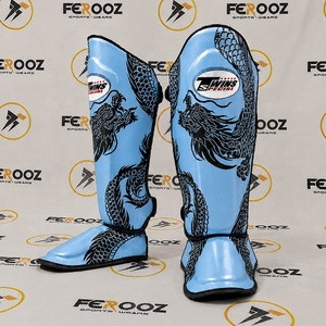 Espinilleras personalizadas para hombre, color azul con diseño de dragón, totalmente impresas, para entrenamiento profesional y sparring, para adultos. - Product Image 1