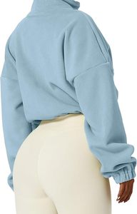 <b>Light</b> Blue Cropped Fleece <b>Jacket</b> <b>Women</b> Stand Collar Zip Up Pullover Soft Warm Casual Outerwear Autumn Wear - Product Image 3