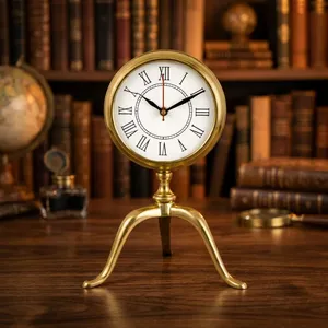 Reloj de Mesa Vintage de Latón Dorado con Esfera de Números Romanos, Reloj de Escritorio Clásico, Decoración para el Hogar, Oficina, Biblioteca, Decoración de Interiores - Product Image 4