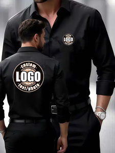 Men's White Long Sleeve Casual Dress Shirt 100% Cotton Twill Anti-Wrinkle Anti-UV Breathable Mandarin Collar Heat-Transfer Logo - Product Image 2