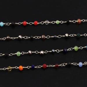Multi Color Hydro Faceted Rondelle <b>Rosary</b> Chain Silver Plated Wire Wrapped Gemstone Chain Wholesale Bulk Jewelry Making Supply - Product Image 2