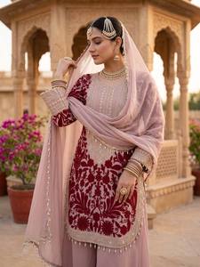 LD CREATION Women's Organza Silk Modern Designer Salwar Kameez Brush Print Sequence Embroidery <b>Top</b> Dupatta Stretchable - Product Image 3