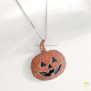 Designer Pumpkin Face Pendant Necklace With Orange Moissanite Diamonds Iced Out Streetwear Jewelry Style - Product Image 2