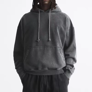 Sweat-shirt à capuche gris anthracite délavé personnalisé pour homme, coupe oversize, épaules tombantes, cordon de serrage, style vintage, streetwear décontracté - Product Image 1