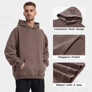 Sudadera con capucha descolorida en blanco para imprimir, estilo oversize, para streetwear, al por mayor - Product Image 4