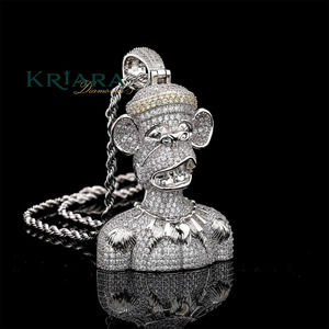 Colgante de Mono de Plata 925 y Oro Sólido de 18K, Estilo Hiphop, Amuleto para Hombre con Diamantes Redondos Brillantes Cultivados en Laboratorio, Joyería para Uso Diario - Product Image 1