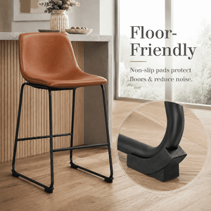 Ensemble de 2 tabourets de bar modernes en similicuir PU, hauteur comptoir, avec dossier, pieds en métal et repose-pieds pour cuisine - Product Image 4