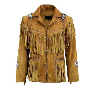 Veste en cuir de vachette véritable de haute qualité, style western, pour homme, à franges et perles, fermeture éclair, prix abordable - Product Image 1
