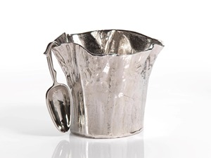 Handmade Hammered <b>Metal</b> Ice <b>Bucket</b> Silver Beverage Cooler Tub <b>with</b> Hanging Spoon - Product Image 3