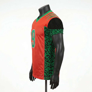 Camiseta de Voleibol para Hombre con Estampado de Leopardo Naranja y Verde, Cuello en V, Manga Corta, Malla Sublimada Transpirable, Ajuste Atlético, Número 9 - Product Image 2