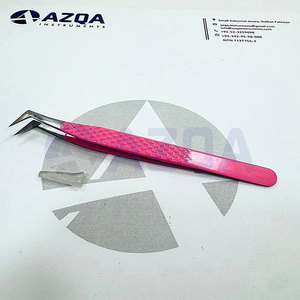 Pince à épiler pour extensions de cils en acier inoxydable rose, à pointe en fibre à 90 degrés, avec poignée diamantée pour application professionnelle des cils - Product Image 4