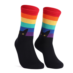 Casual Cotton <b>Socks</b> for Women Large Size Crew Mid-Calf Rainbow <b>Cat</b> Dog Print Knitted Cartoon for Spring - Product Image 6