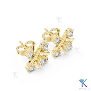 Lab Grown Diamond Geometric Star <b>Stud</b> Earrings 5 Stone Cluster 18K Solid Gold Fine Women's Jewelry Wedding Party Bridal - Product Image 4