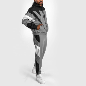 Ensemble de survêtement à capuche pour homme, color block, manches longues, fermeture éclair, séchage rapide, polyester, pantalon de jogging streetwear avec poche latérale - Product Image 2