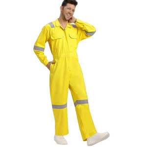 Combinaison de travail jaune haute visibilité pour homme en polyester avec bandes réfléchissantes, uniforme de sécurité coupe-vent certifié CE/UE - Product Image 3