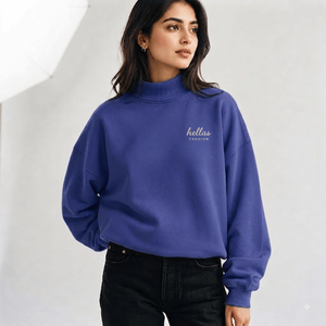 Suéter Ligero de Algodón para Mujer, Cuello Alto, Hombros Caídos, Puños Acanalados Personalizados, Venta al Por Mayor - Product Image 1