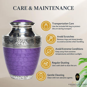Urne funéraire en métal violet pour cendres humaines |   Urne funéraire commémorative pour adultes en argent poli gravé de motifs floraux |   AMBLE DECOR 220 Cubic - Product Image 5