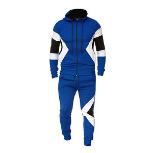 Chándal Azul con Capucha para Hombre, de Longitud Completa, con Bloques de Color, Bolsillos Laterales, Cierre de Cremallera, Ropa Deportiva de Otoño, Transpirable, de Poliéster y Algodón - Product Image 3