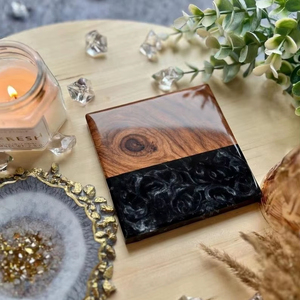 Sous-verre en bois et résine de style naturel pour tasses à thé et café, sous-verre décoratif en bois massif et résine pour hôtel, maison et bureau - Product Image 1