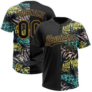 เสื้อเบสบอลแบบซับลิเมชั่นสั่งทำพิเศษ Yourteam 00 ลายพืช สีดำ เหลือง เขียว โพลีเอสเตอร์ แขนสั้น ยูนิเซ็กซ์ ระบายเหงื่อได้ดี - Product Image 1