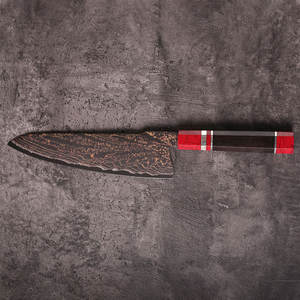Couteau Santoku de luxe en acier Damas cuivré avec manche en bois équilibré pour la préparation et la découpe des aliments en cuisine professionnelle - Product Image 3