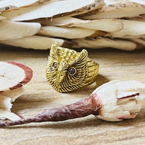 Bague Hibou au Design Unique, Bague Hibou en Améthyste, Bague Gothique en Laiton pour Hommes, Bague Punk Biker Massif Plaqué Or 18 carats, Vente en Gros/OEM - Product Image 5