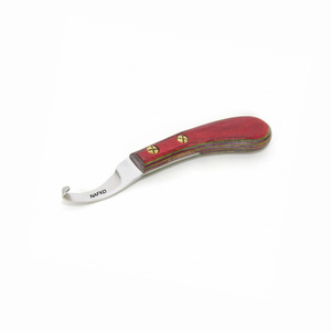 Couteau de fermeur professionnel réutilisable en acier inoxydable, lame courbée pour droitier, manche ergonomique en bois dur, pour une coupe précise des sabots - Product Image 1