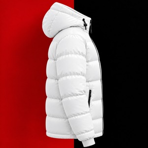 <b>White</b> Hooded <b>Puffer</b> <b>Jacket</b> <b>Men</b> Down Alternative Winter Coat Zip Up Regular Fit With Pockets - Product Image 2