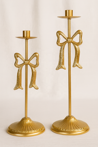 เชิงเทียนคริสมาสต์เก๋ไก๋คู่ยืนอลูมิเนียมสีทองพร้อมโบว์ตกแต่งชุด2ชิ้น - Product Image 4