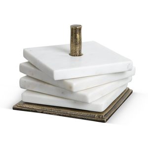 Handmade White Marble <b>Coaster</b> Set with Brass Holder Square <b>Drink</b> <b>Coasters</b> Modern Table Decor Coffee Table Accessories Set of 4 - Product Image 1