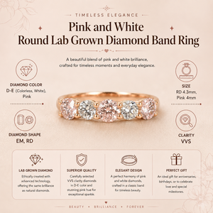 แหวนเพชรทรงกลมสีชมพูและสีขาวที่เพาะเลี้ยงในห้องปฏิบัติการ ทำจากทอง 14K |   ผู้จัดจำหน่ายเครื่องประดับทองคำแท้ ขายส่งเครื่องประดับเจ้าสาวสำหรับผู้หญิง - Product Image 5