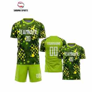 Ensemble de maillot de football pour homme adulte, col en V, manches courtes, léger, séchage rapide, respirant, polyester, sublimé - Product Image 1