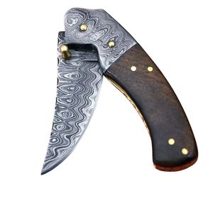 Couteau de chasse à lame fixe en acier à motif damas avec manche en bois naturel, couteau utilitaire de survie pour le camping en plein air, fabriqué à la main - Product Image 5