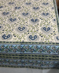 Mantel de Algodón Premium con Estampado Clásico, Diseño Floral Cuadrado, Tejido a Mano, para Uso Doméstico, Borde a Rayas Azul Verde - Product Image 6