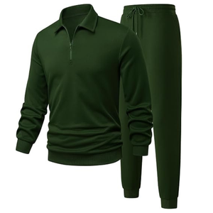 Conjunto de chándal de invierno para hombre de peso pesado, de forro polar, con sudadera de media cremallera y pantalones jogger de forro polar técnico, de 2 piezas, holgado y cálido - Product Image 3