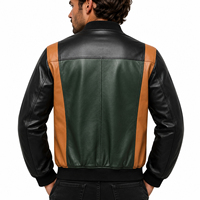 Blouson Bomber Homme en Cuir Véritable Respirant Coupe-Vent Noir Marron Color Block Moto Biker Col Montant Fermeture Éclair Hiver