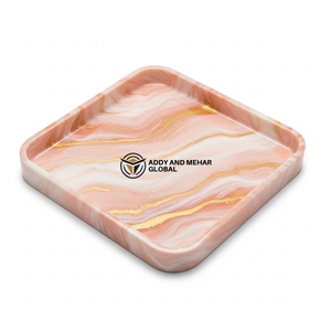 Deep Orange Marble Tray with Metallic Gold <b>Edge</b> | Premium Decorative Tray - Product Image 1