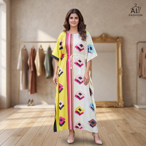 Caftán Largo para Mujer con Estampado, Corte Holgado, Vestido Casual de Verano, Material Crepé, Estilo India Pakistán - Product Image 6