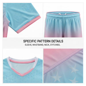 ชุดฟุตบอลแบบกำหนดเอง เสื้อและกางเกงขาสั้นผ้าโพลีเอสเตอร์ 100% ระบายอากาศได้ดี พร้อมหมายเลขและชื่อพิมพ์ - Product Image 6