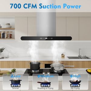 Cappa aspirante a isola bifacciale da 30/36 pollici, 700 CFM, a soffitto, convertibile canalizzata/non canalizzata, con controlli touch e gestuali - Product Image 2