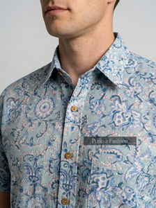 Chemise d'été florale en popeline pour homme, personnalisée, à manches courtes, imprimée, décontractée, boutonnée, séchage rapide, écologique, vente en gros - Product Image 4