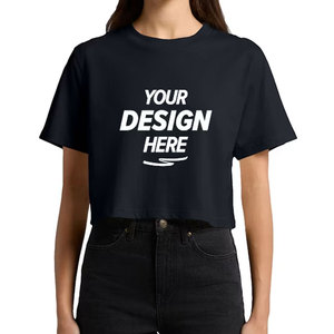 T-shirt court pour femme, col rond, en coton côtelé, manches courtes, coupe ajustée, décontracté, pour jeunes filles - Product Image 1