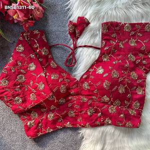 Collection de Blouses Femme en Soie Vichitra Douce pour Tenues Occasionnelles, avec Broderie Florale et Feuillage Faite à la Main, Manches Rembourrées, Fermeture au Dos et Détails Dori - Product Image 6