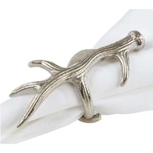 <b>Silver</b> Antler <b>Napkin</b> Ring Rustic Metal Table Decor for Christmas 5.5 Inch - Product Image 2