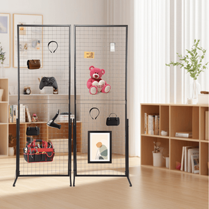 Confezione da 2 Espositori a Griglia 24x67" con Base a T e Pannelli in Rete Bifacciali per Negozi al Dettaglio e Fiere Artigianali - Product Image 2